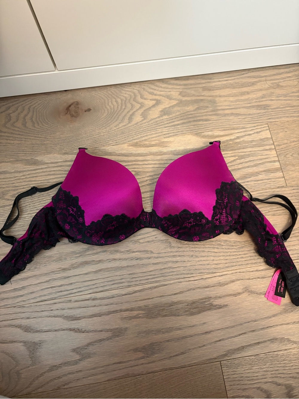La SENZA Fuchsia Push-Up Bra with Black Lace